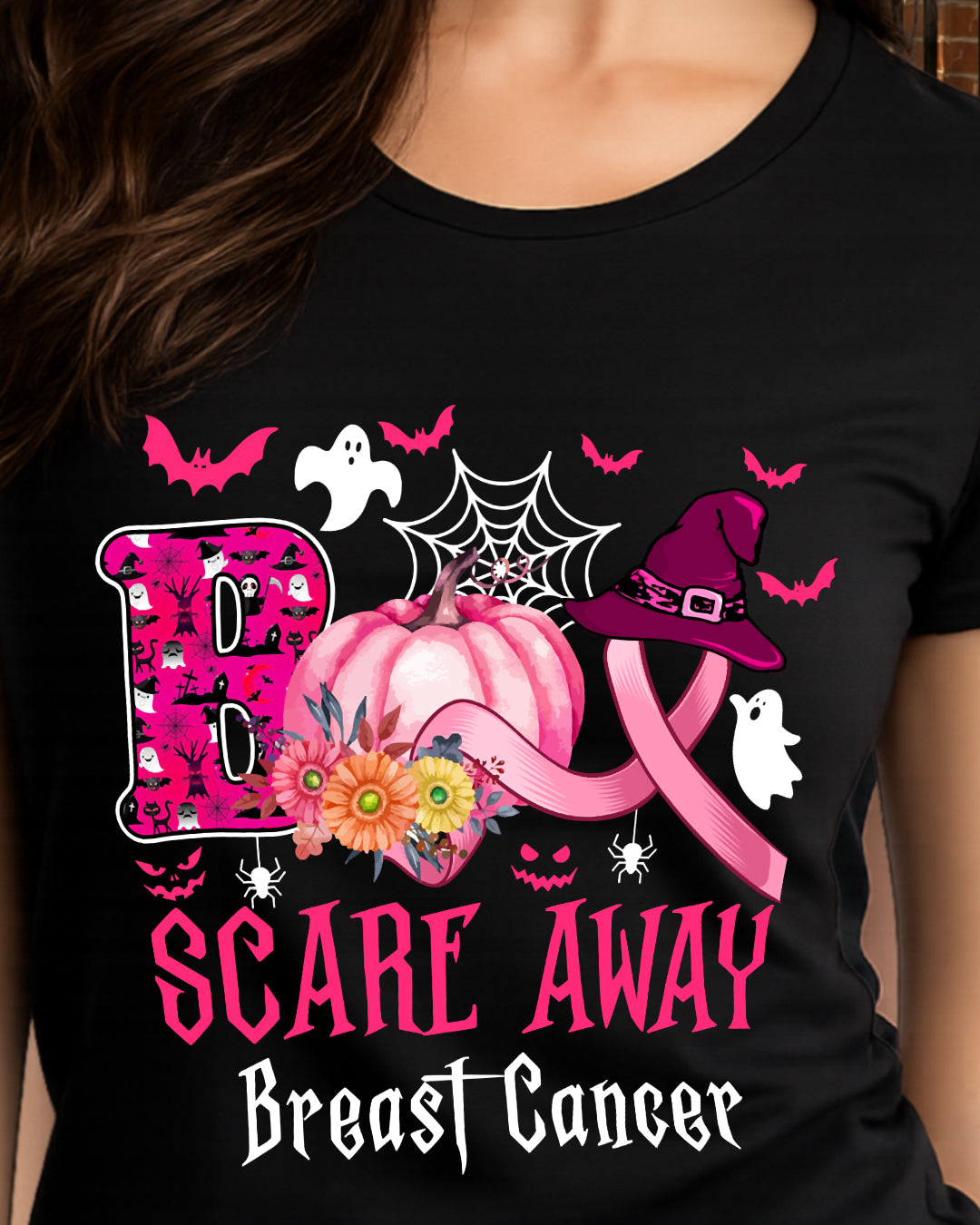 H4 - Funny Boo Scare Away Breast Cancer Happy Halloween Month T-Shirt