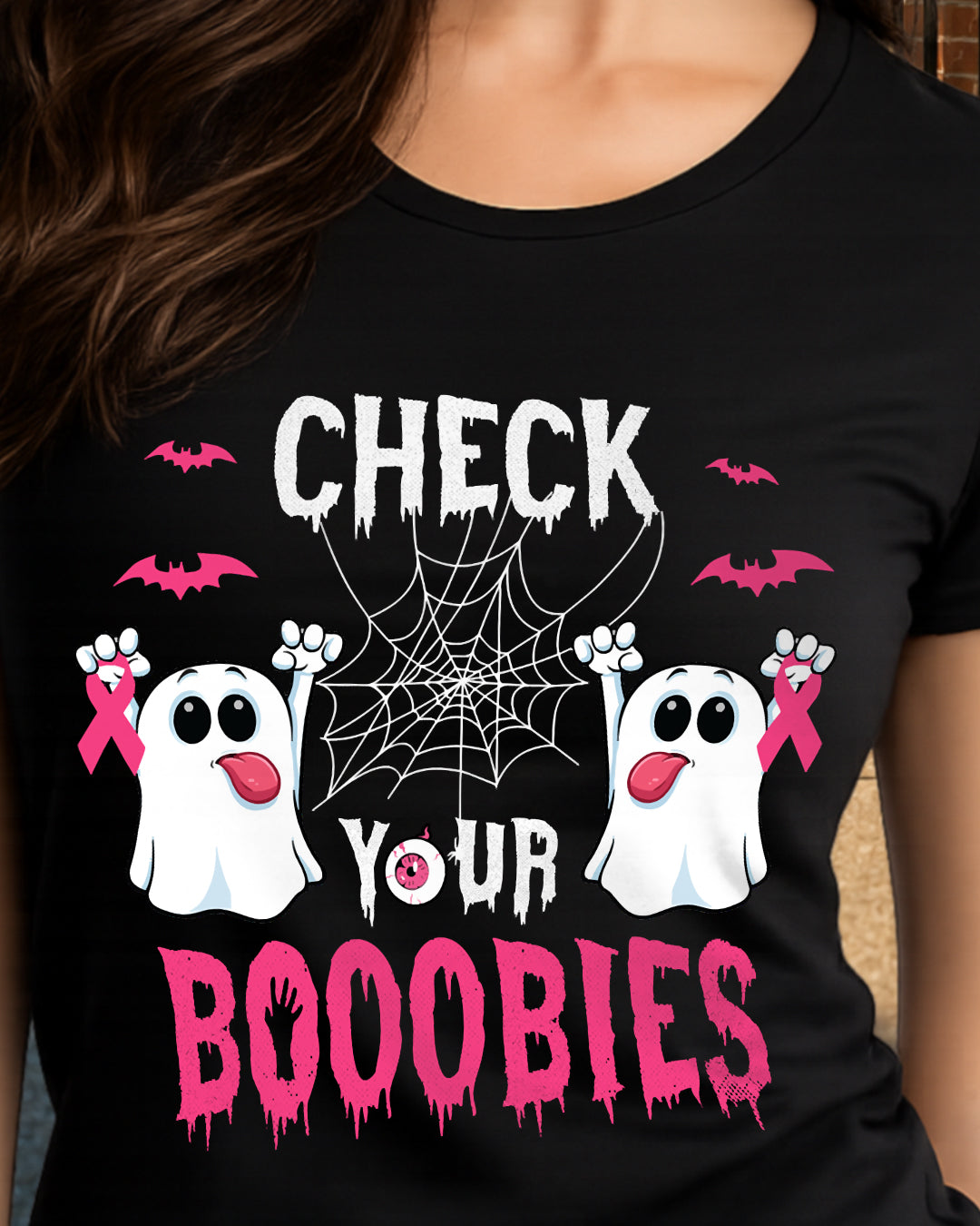 H6 - Halloween Breast Cancer Awareness-Check your Boobies Breast T-Shirt