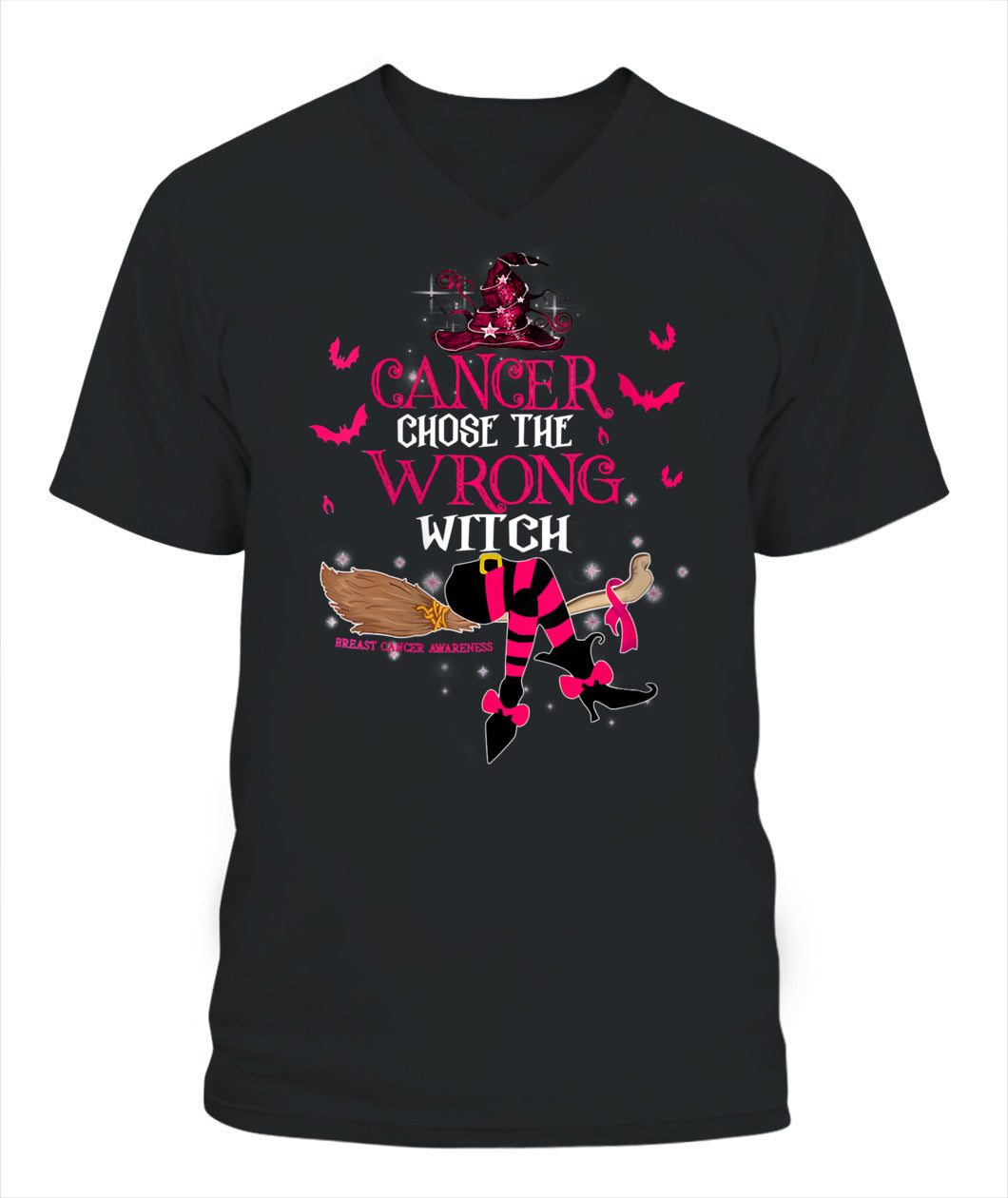 H13 - Womens Breast Cancer Chose The Wrong Witch Breast Cancer Halloween T-Shirt