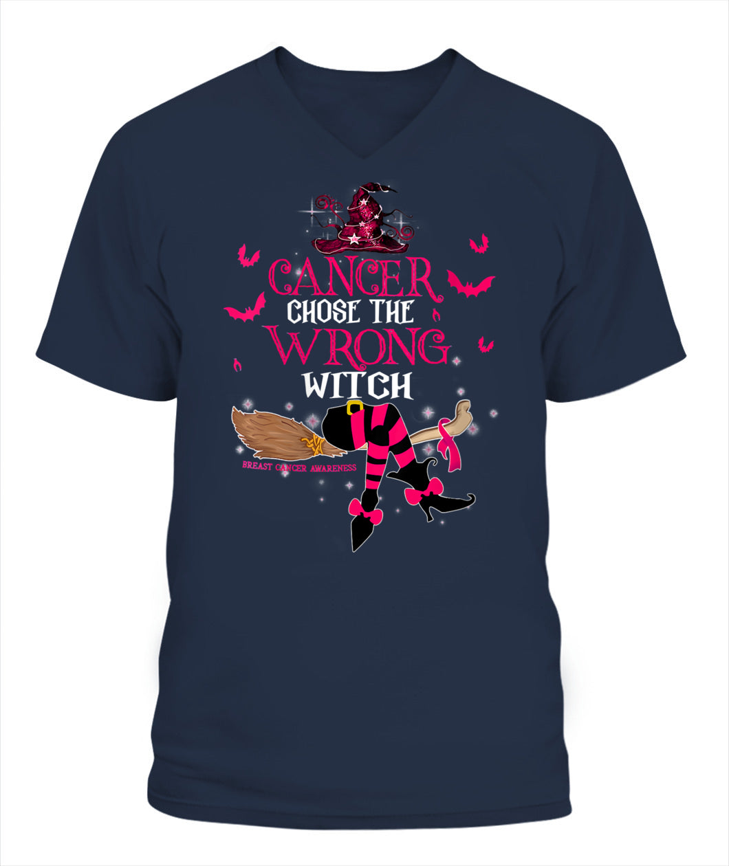 H13 - Womens Breast Cancer Chose The Wrong Witch Breast Cancer Halloween T-Shirt