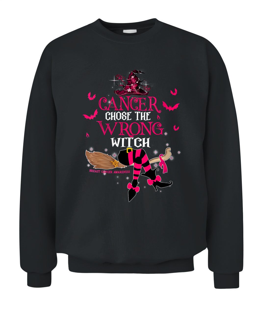 H13 - Womens Breast Cancer Chose The Wrong Witch Breast Cancer Halloween T-Shirt