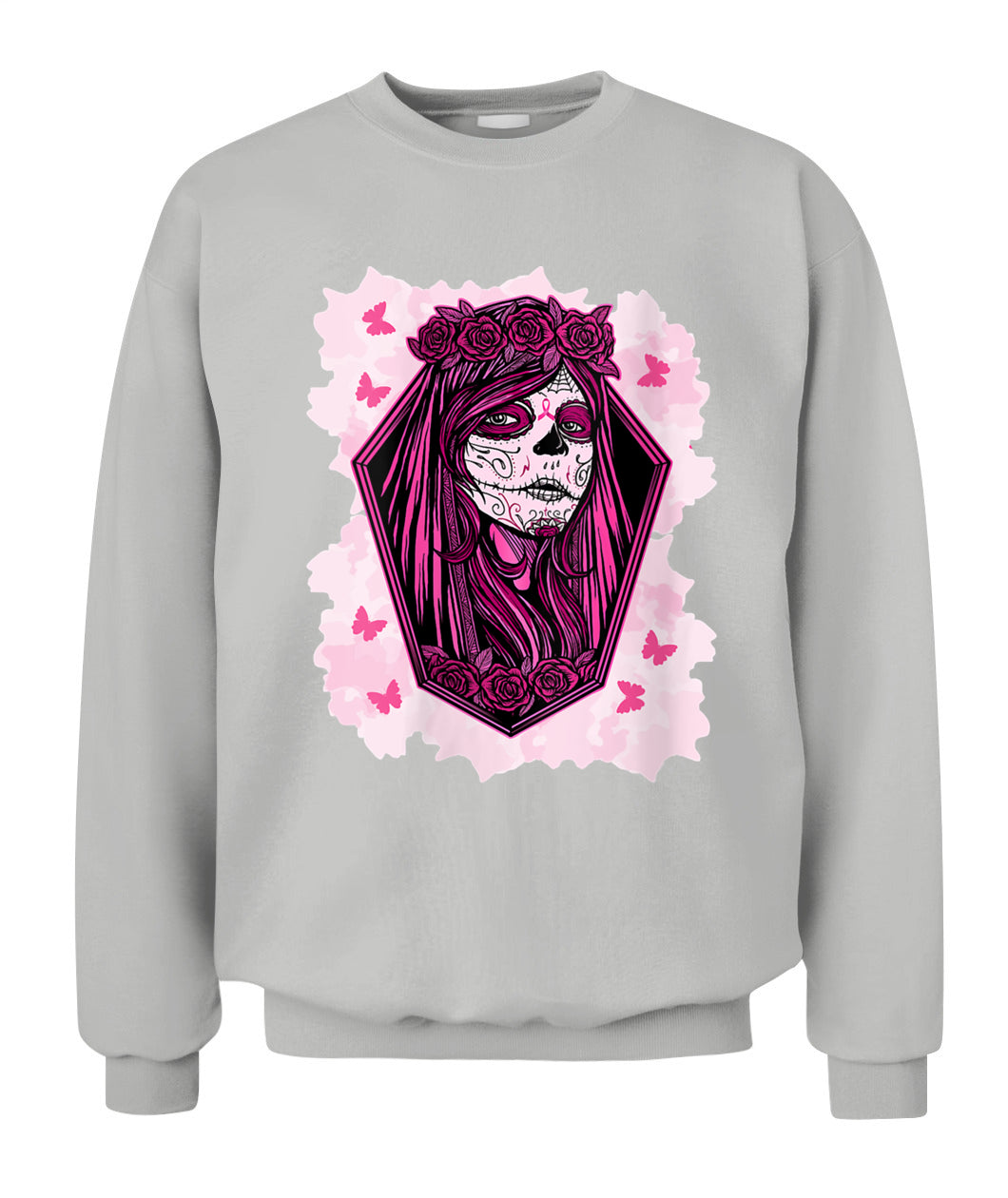 H14 - Womens Sugar Skull Breast Cancer Awareness Tee Support Squad T-Shirt