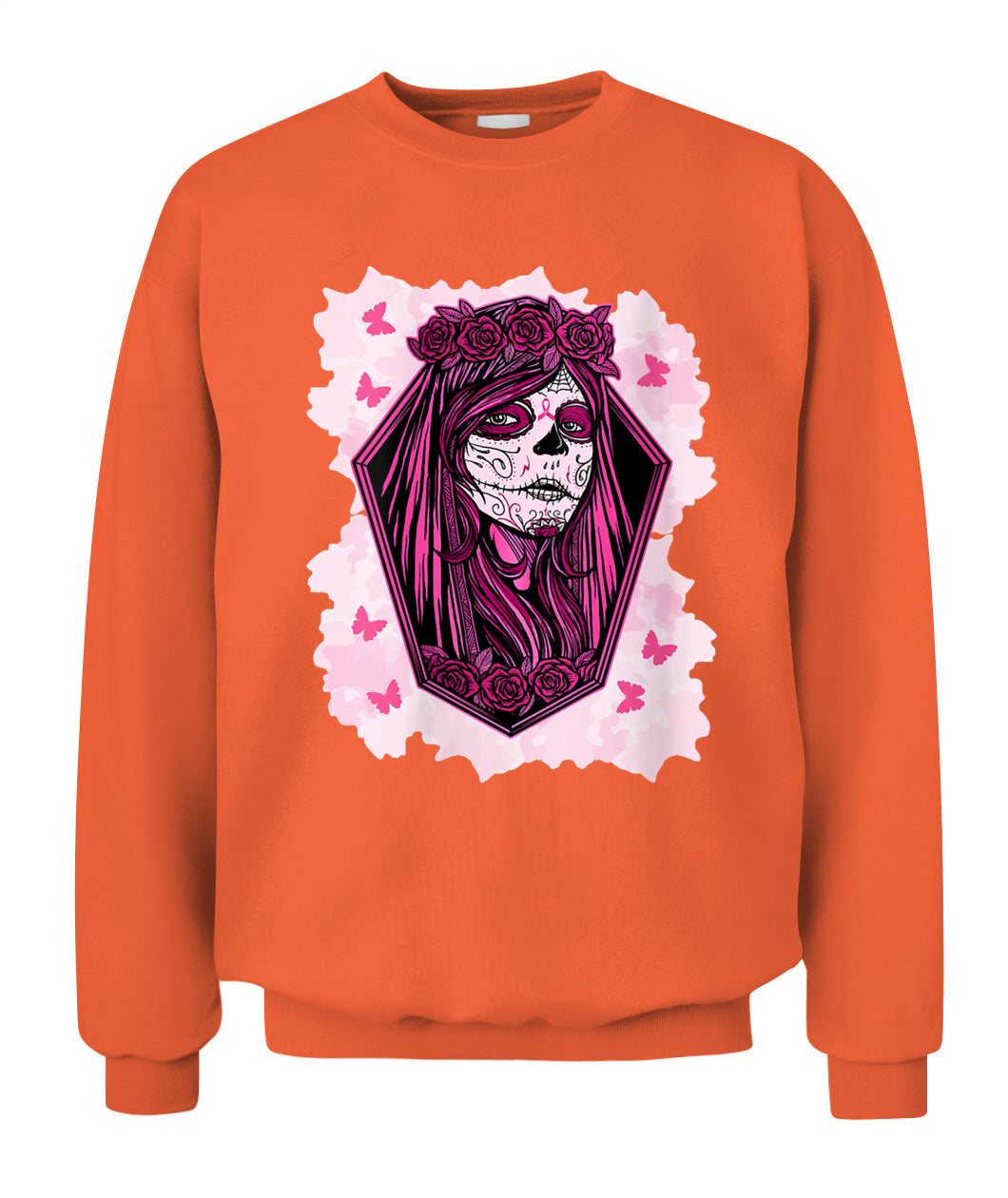 H14 - Womens Sugar Skull Breast Cancer Awareness Tee Support Squad T-Shirt