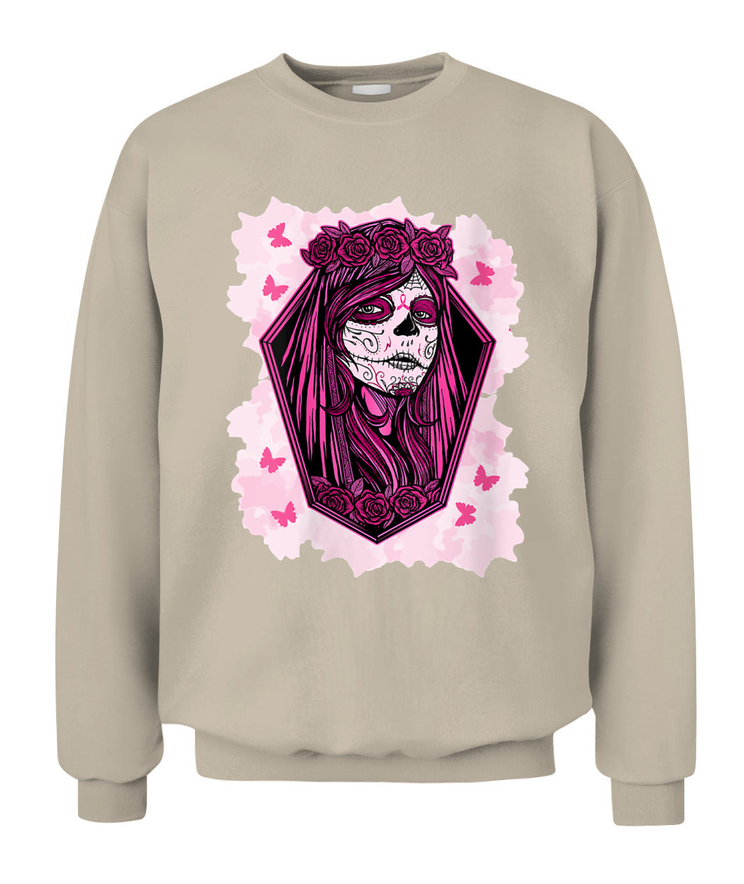 H14 - Womens Sugar Skull Breast Cancer Awareness Tee Support Squad T-Shirt