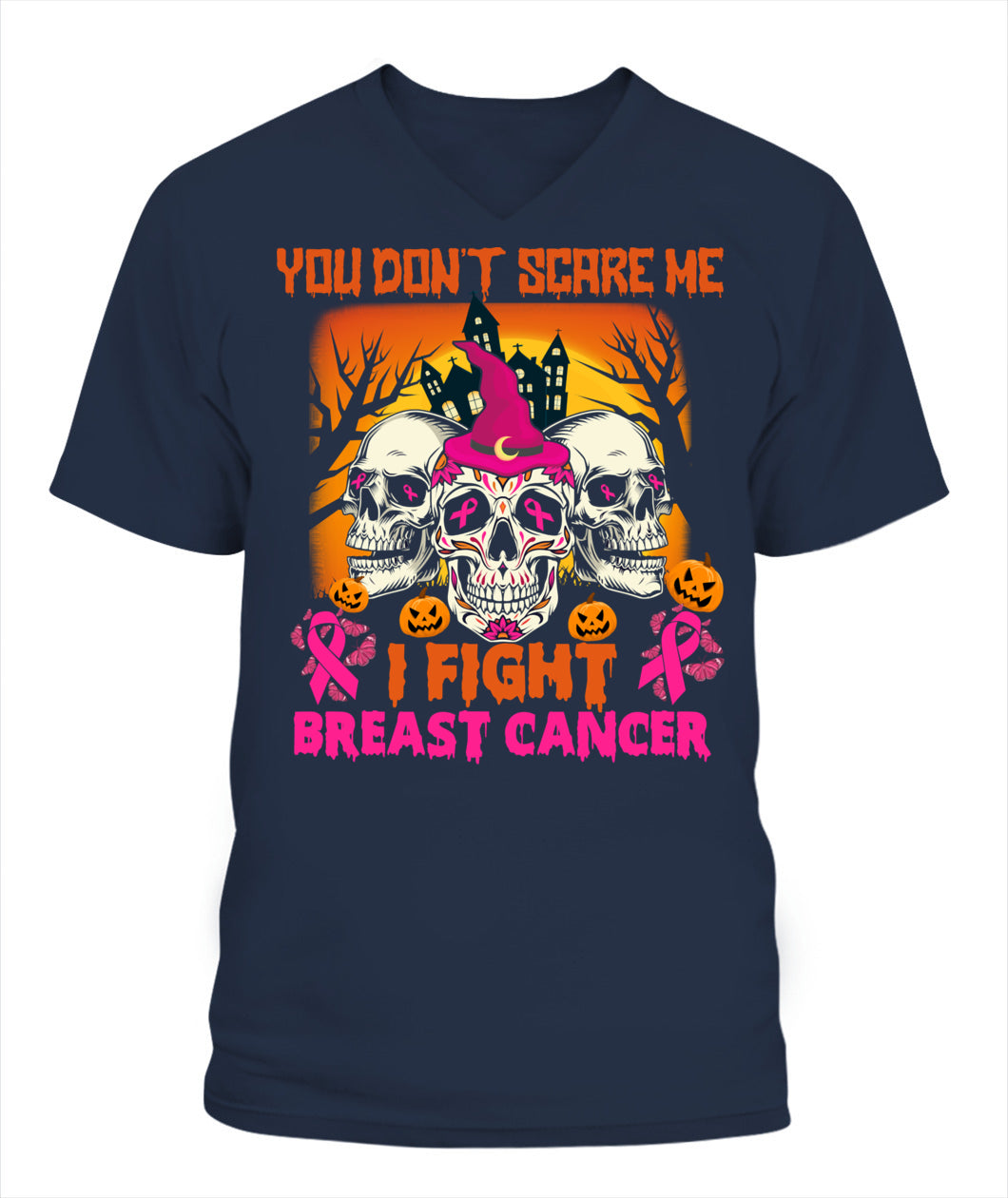 H15 - You Dont Scare Me I Fight Breast Cancer Funny Cool Halloween Pink Ribbon T-Shirt
