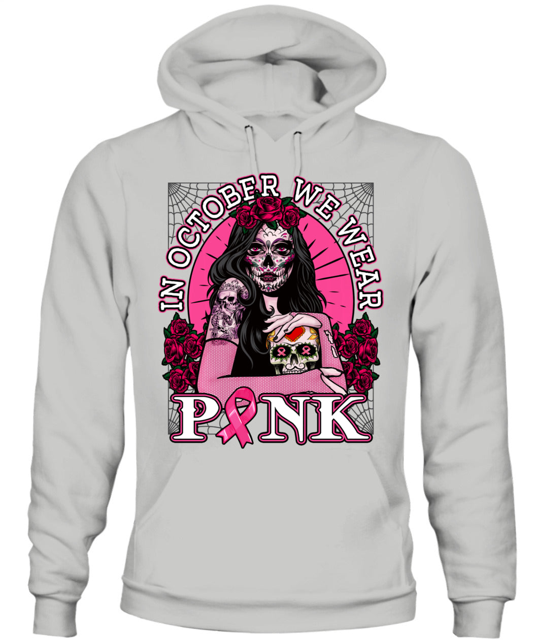 H8 - In October We Wear Pink Breast Cancer Awareness Skull Womens T-Shirt