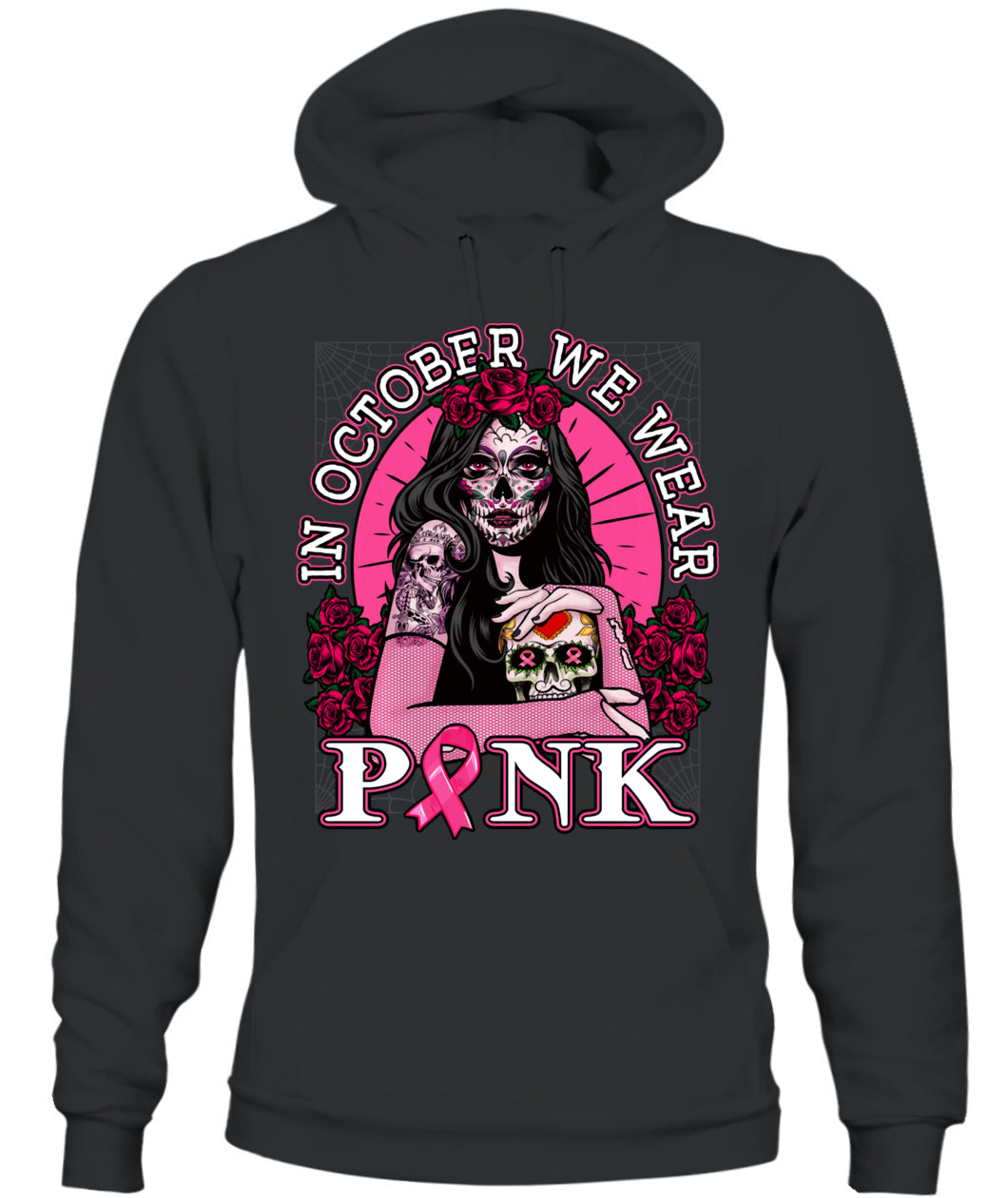 H8 - In October We Wear Pink Breast Cancer Awareness Skull Womens T-Shirt
