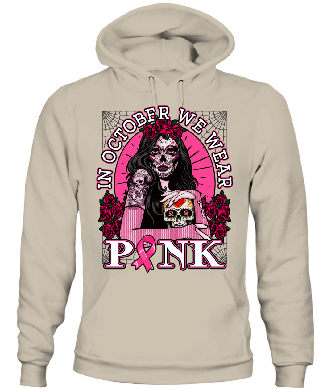 H8 - In October We Wear Pink Breast Cancer Awareness Skull Womens T-Shirt
