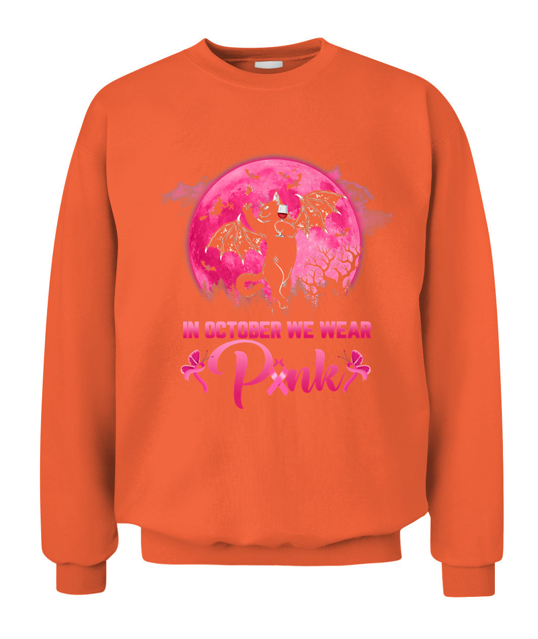 H9 - In October We Wear Pink Funny Cat Halloween Breast Cancer T-Shirt