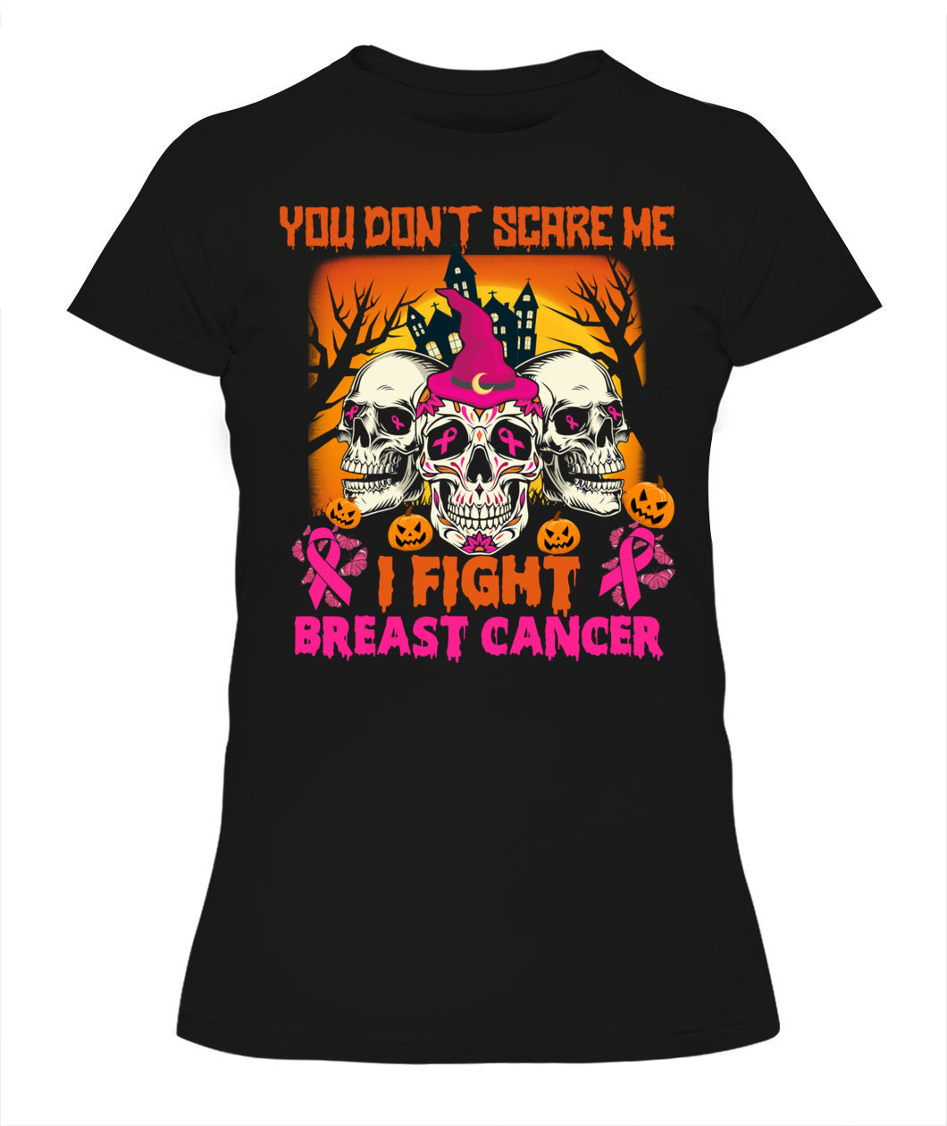 H15 - You Dont Scare Me I Fight Breast Cancer Funny Cool Halloween Pink Ribbon T-Shirt