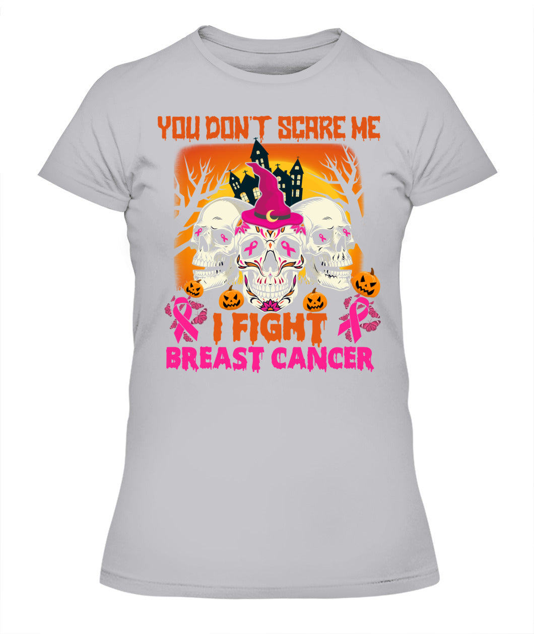 H15 - You Dont Scare Me I Fight Breast Cancer Funny Cool Halloween Pink Ribbon T-Shirt