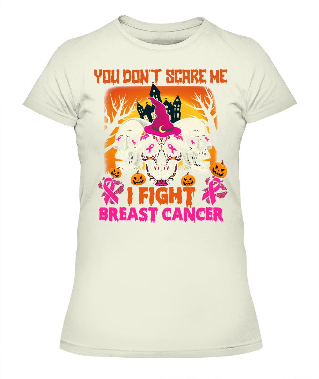 H15 - You Dont Scare Me I Fight Breast Cancer Funny Cool Halloween Pink Ribbon T-Shirt
