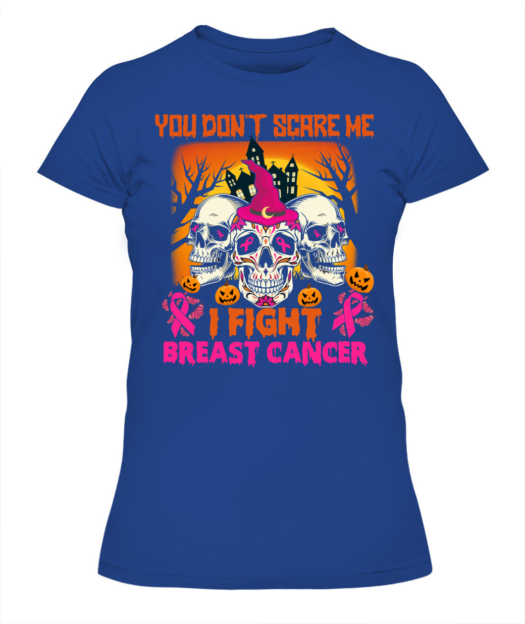 H15 - You Dont Scare Me I Fight Breast Cancer Funny Cool Halloween Pink Ribbon T-Shirt