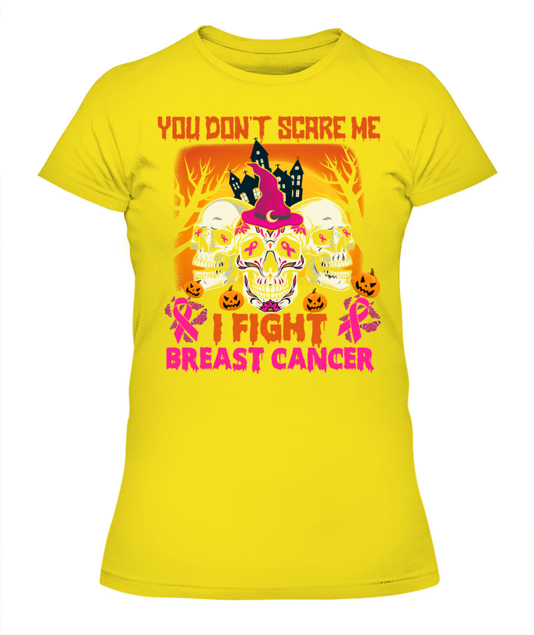 H15 - You Dont Scare Me I Fight Breast Cancer Funny Cool Halloween Pink Ribbon T-Shirt