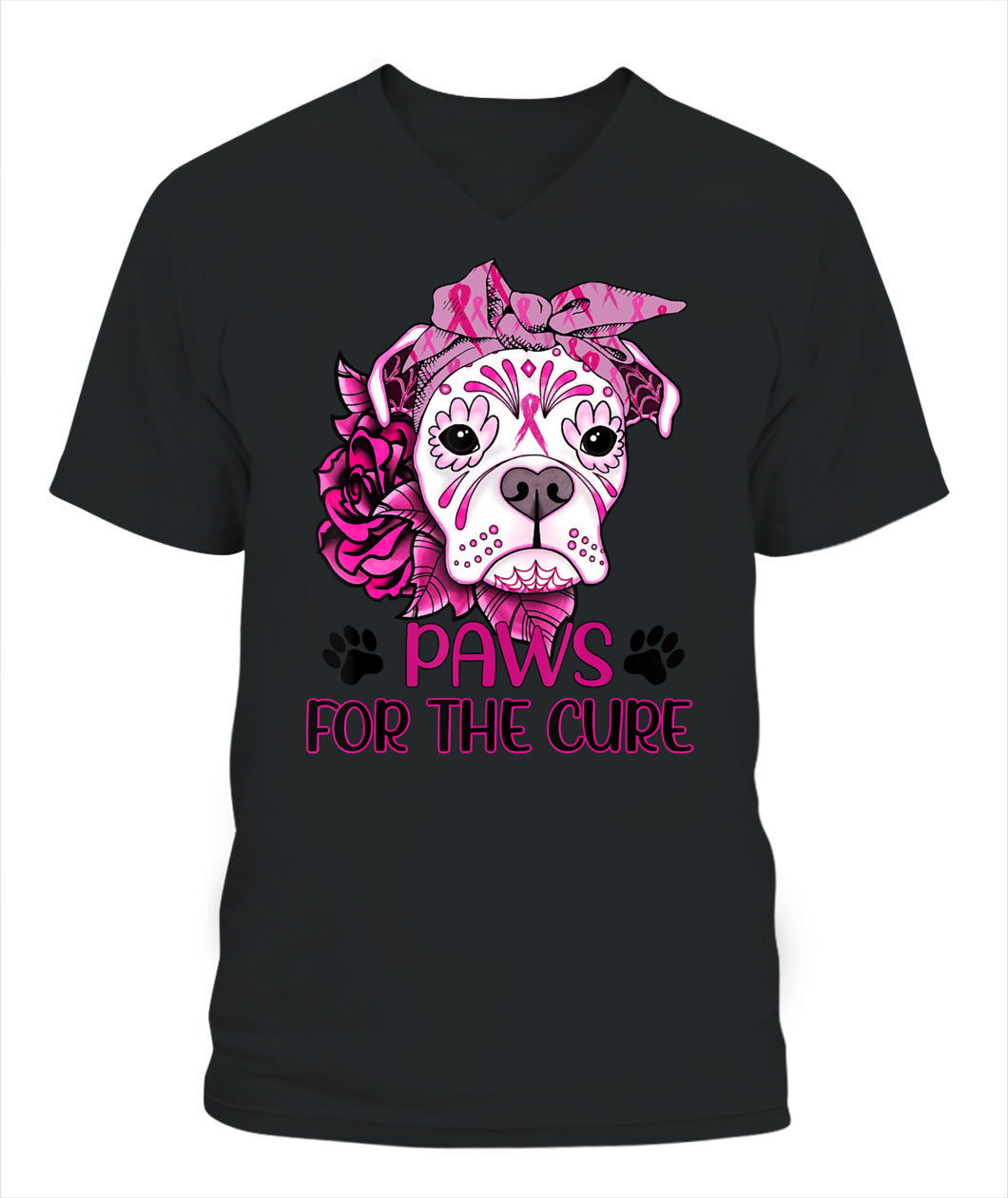 D6-Paws For The Cure Pitbull Dog Breast Cancer Awareness Fitted T-Shirt