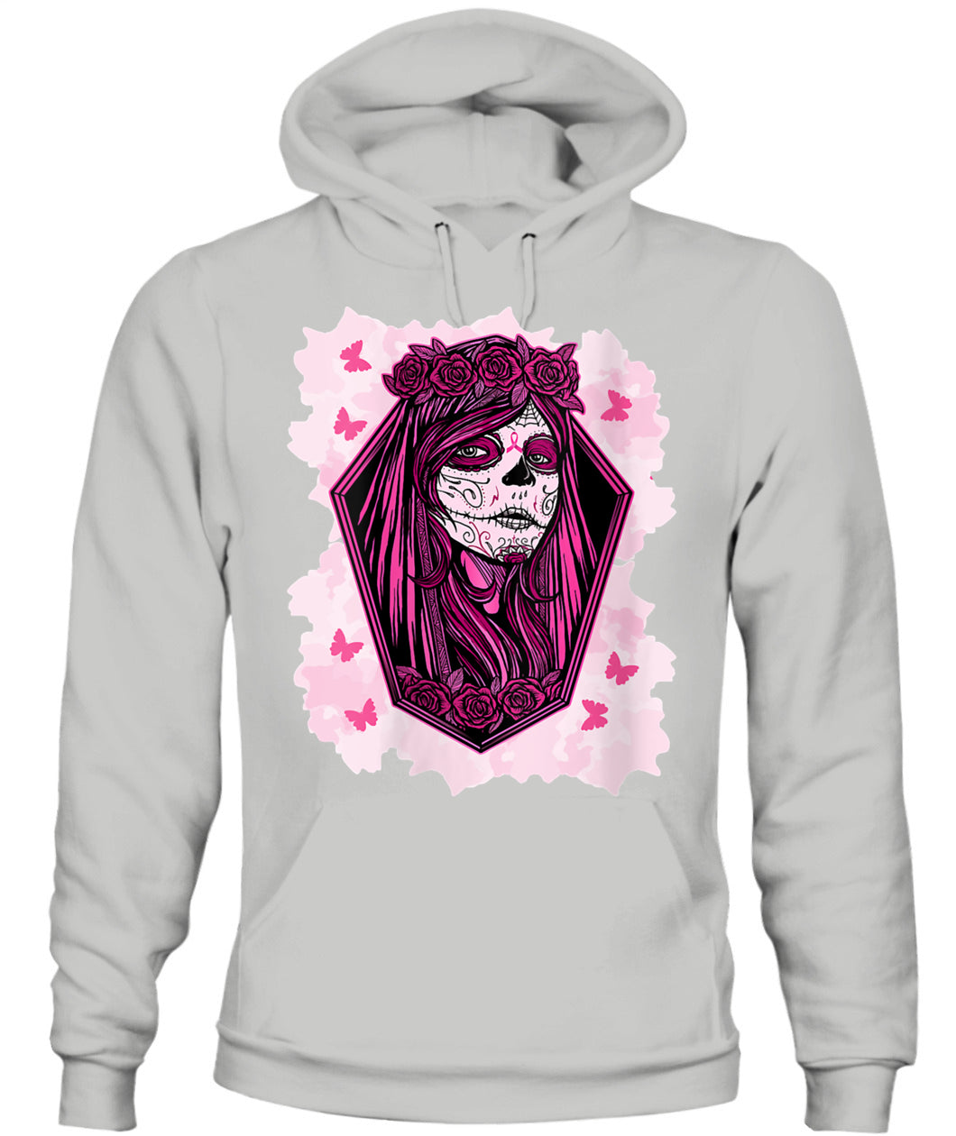 H14 - Womens Sugar Skull Breast Cancer Awareness Tee Support Squad T-Shirt