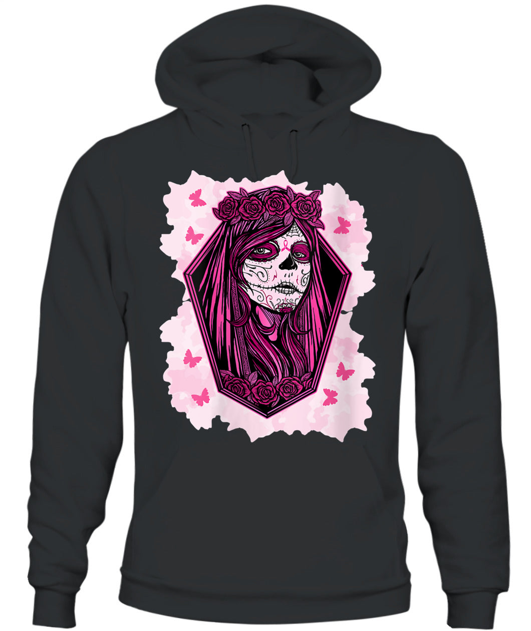 H14 - Womens Sugar Skull Breast Cancer Awareness Tee Support Squad T-Shirt