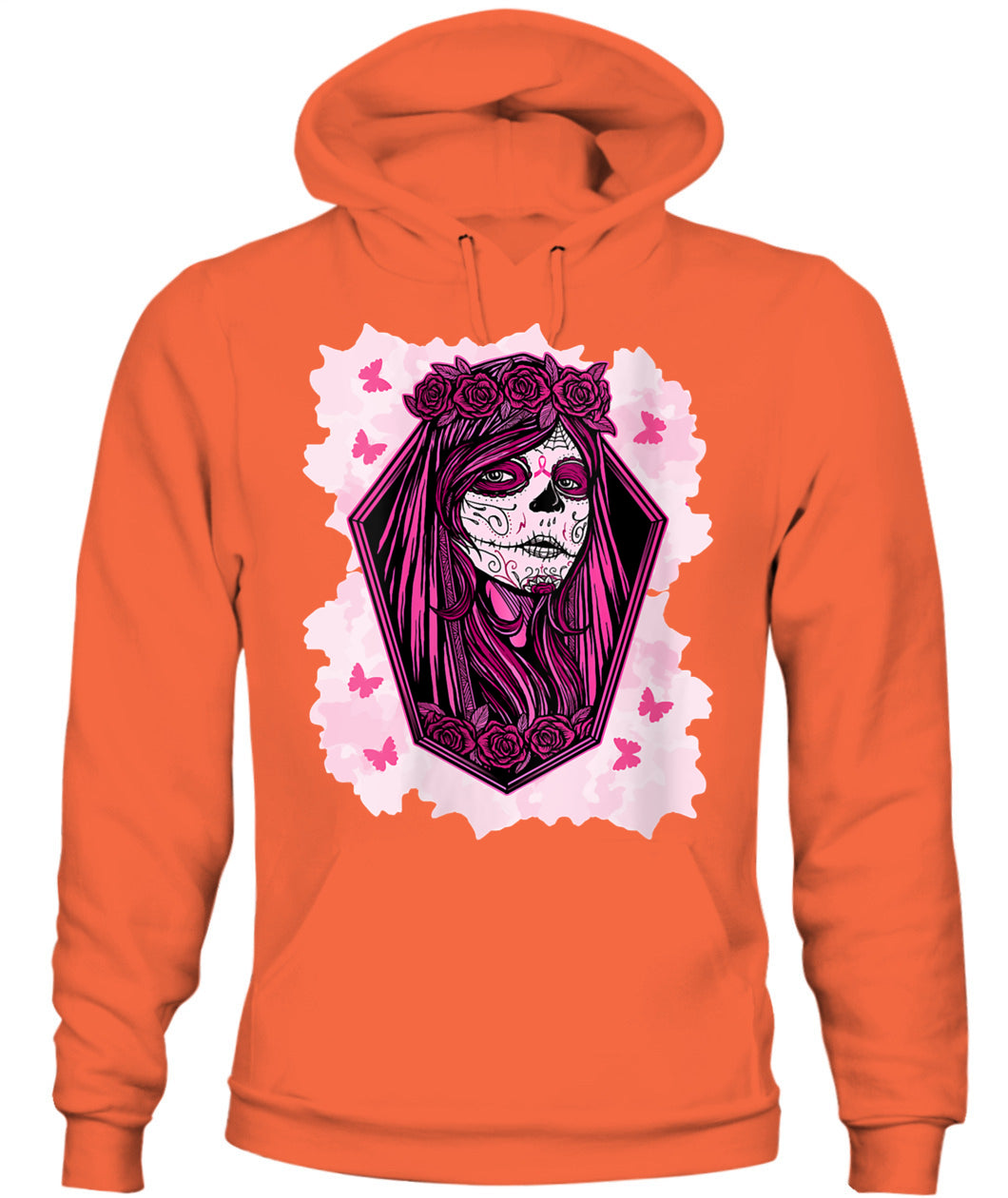H14 - Womens Sugar Skull Breast Cancer Awareness Tee Support Squad T-Shirt