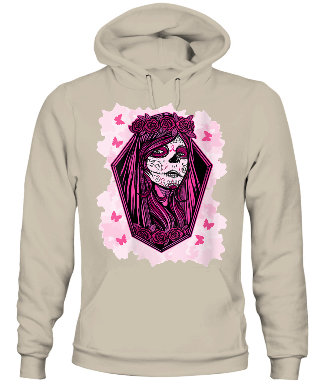 H14 - Womens Sugar Skull Breast Cancer Awareness Tee Support Squad T-Shirt