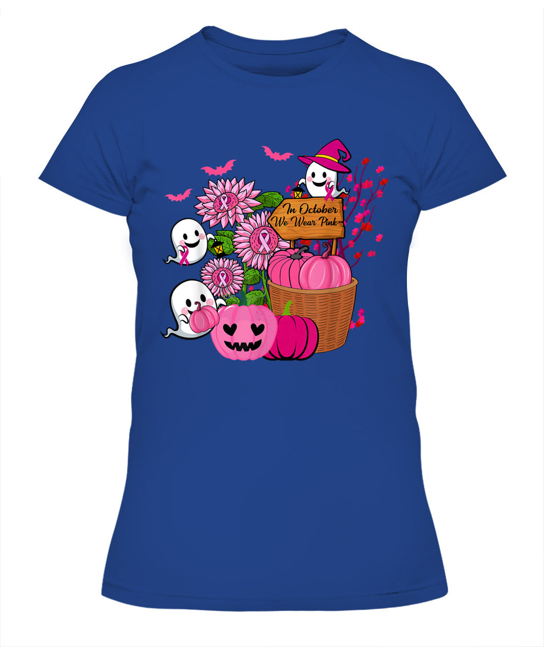 H10 - In October We Wear Pink Ghosts _amp_ Pumpkins For Breast Cancer T-Shirt