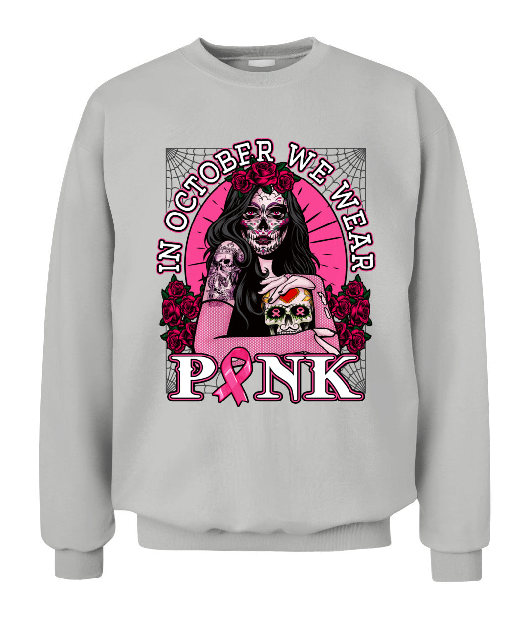 H8 - In October We Wear Pink Breast Cancer Awareness Skull Womens T-Shirt