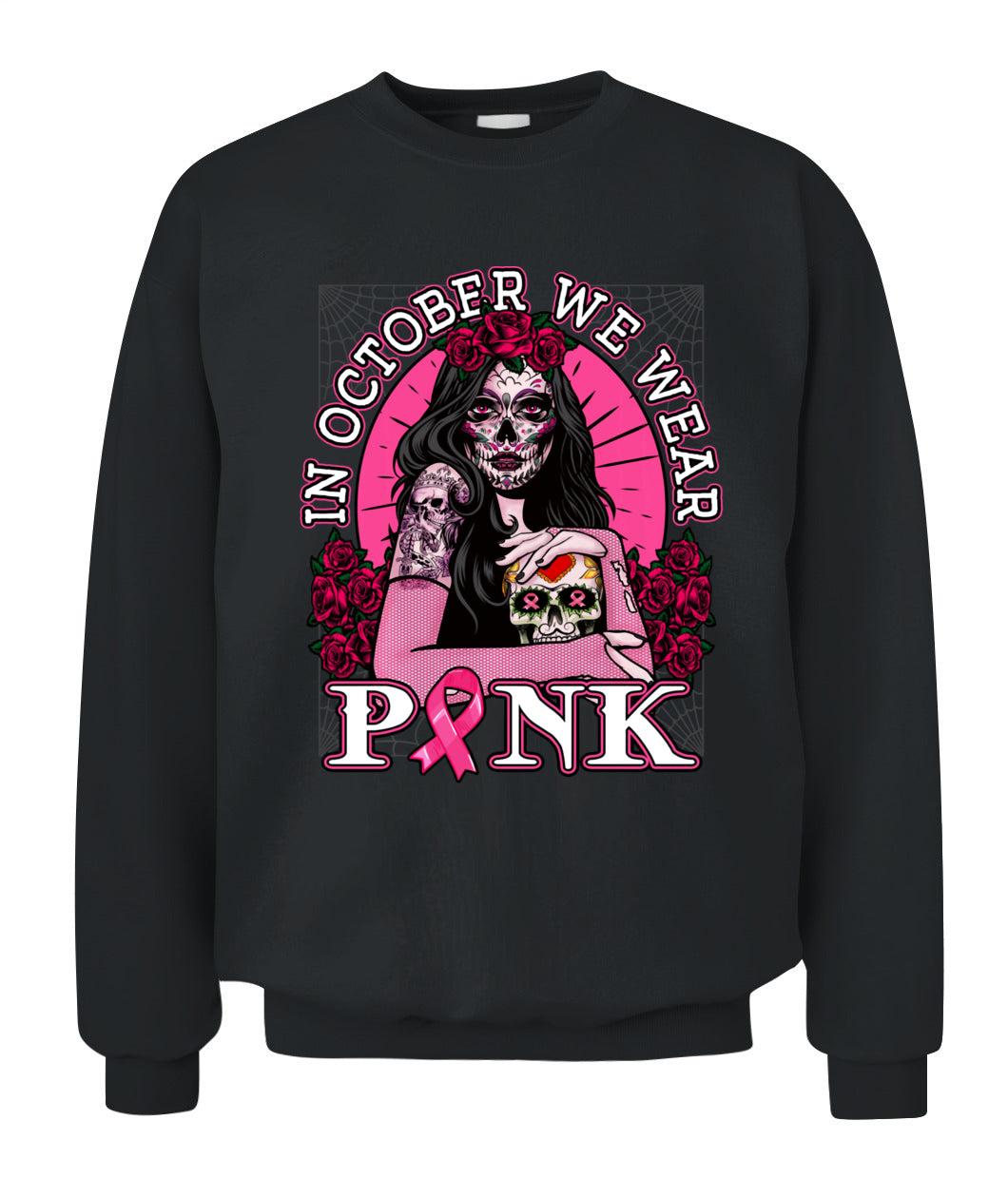 H8 - In October We Wear Pink Breast Cancer Awareness Skull Womens T-Shirt