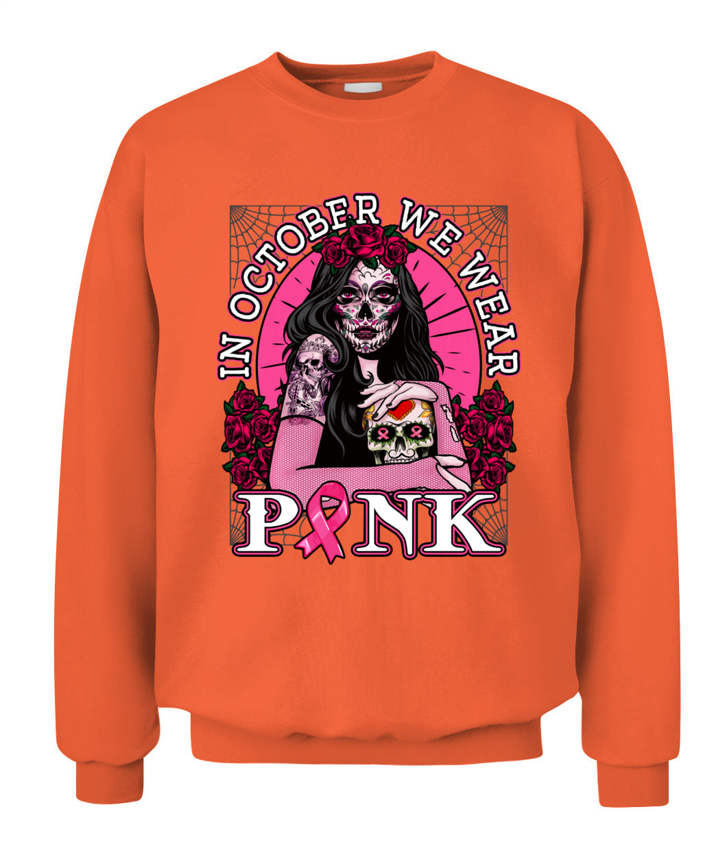 H8 - In October We Wear Pink Breast Cancer Awareness Skull Womens T-Shirt