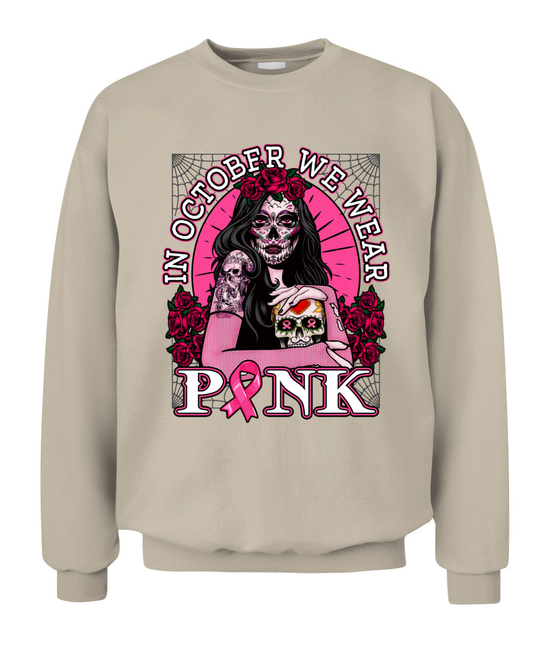 H8 - In October We Wear Pink Breast Cancer Awareness Skull Womens T-Shirt