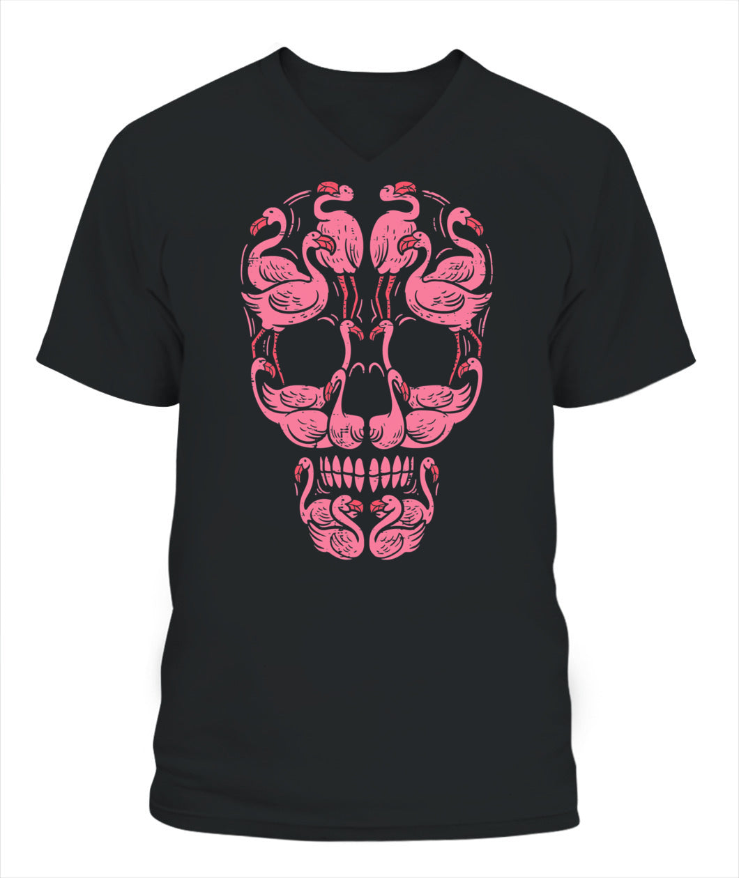 H12 - Pink Flamingo Skull Breast Cancer Awareness Halloween Women T-Shirt