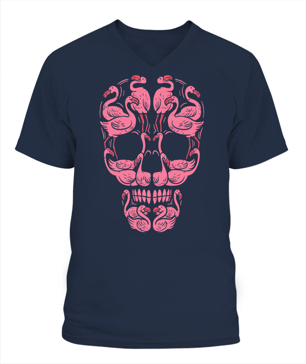 H12 - Pink Flamingo Skull Breast Cancer Awareness Halloween Women T-Shirt