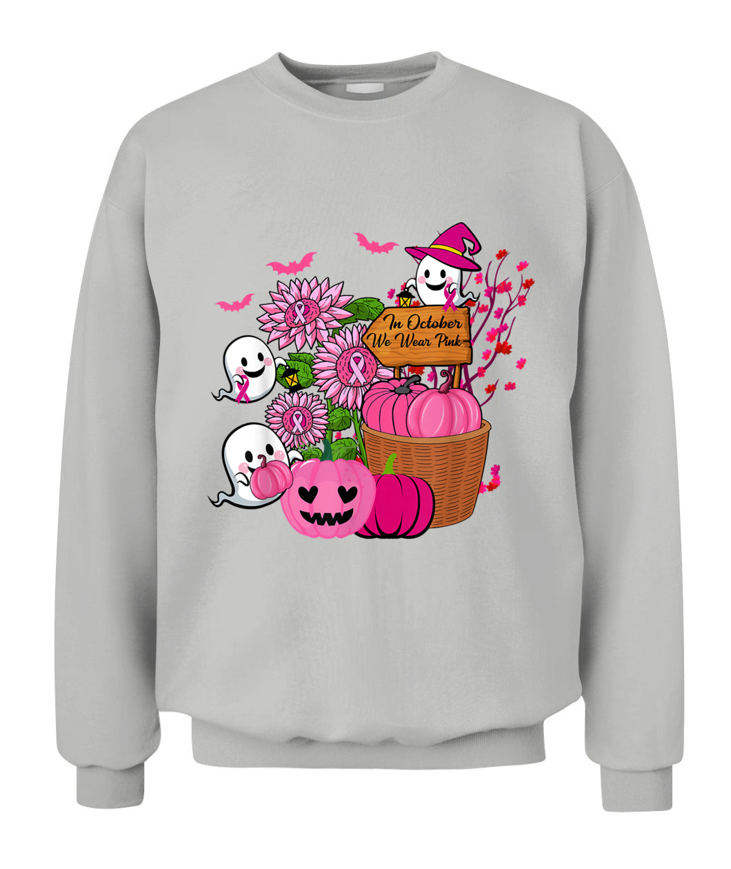 H10 - In October We Wear Pink Ghosts _amp_ Pumpkins For Breast Cancer T-Shirt