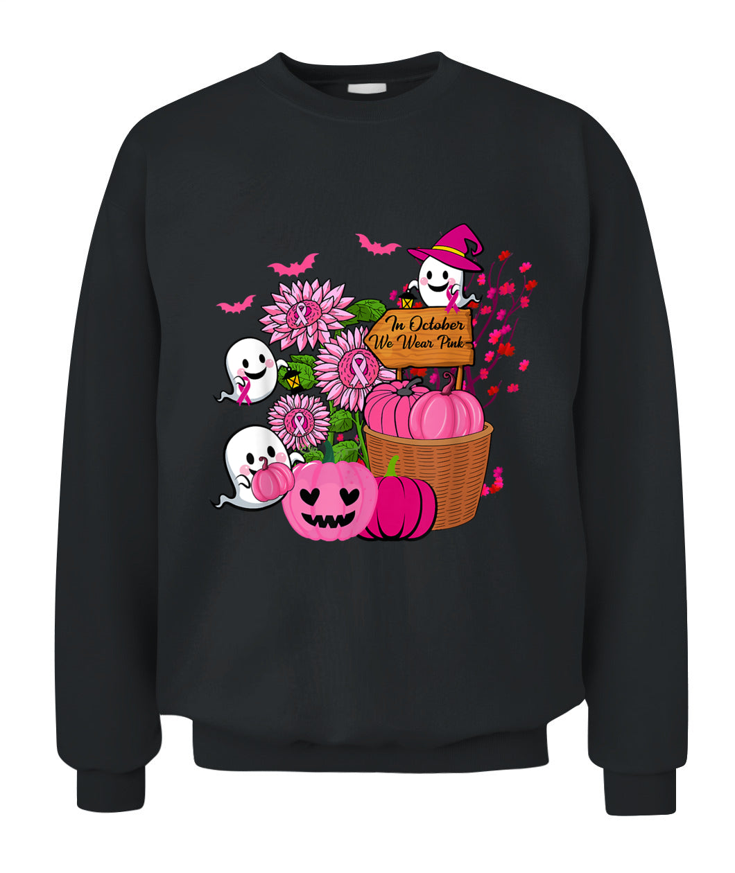 H10 - In October We Wear Pink Ghosts _amp_ Pumpkins For Breast Cancer T-Shirt