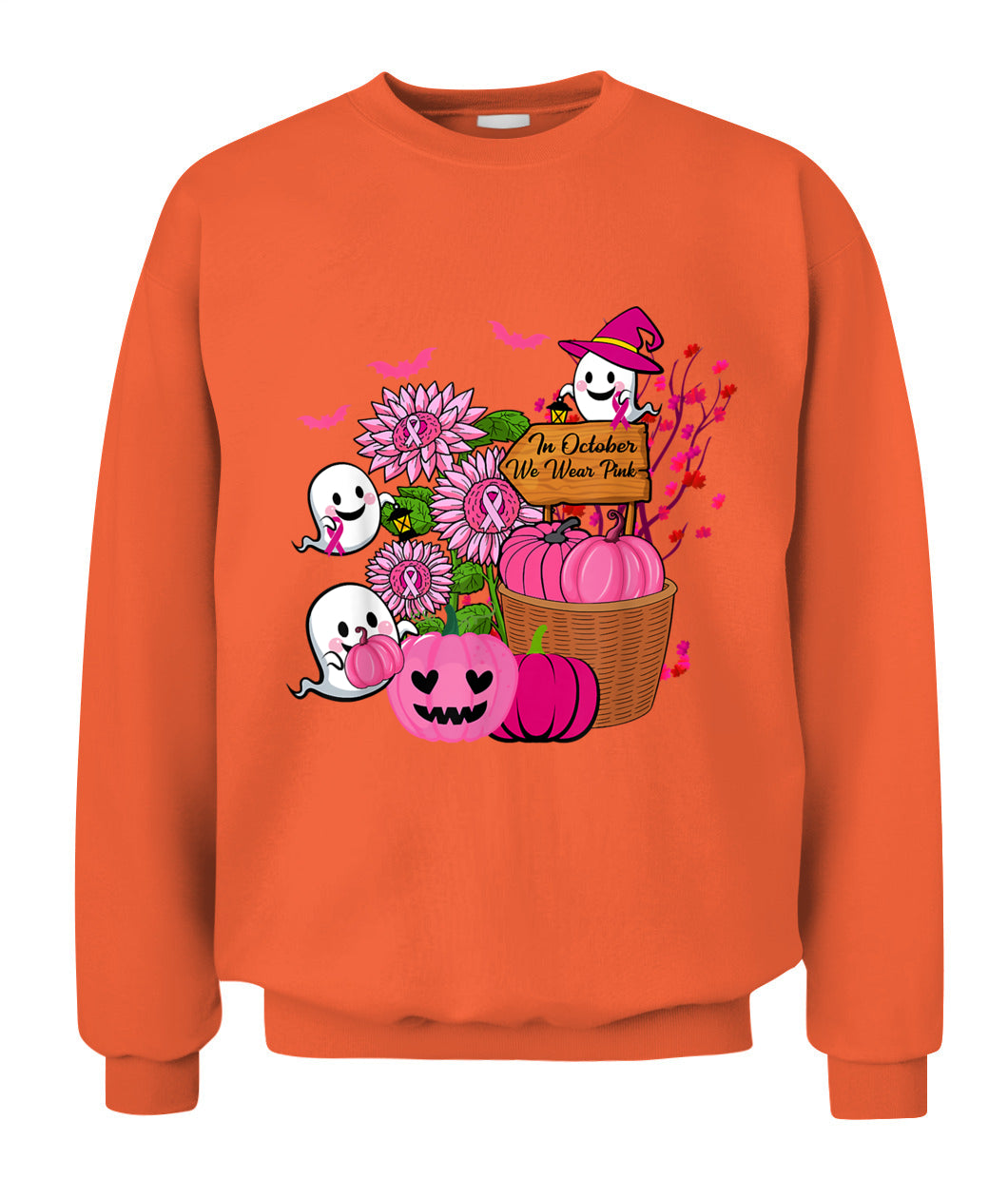 H10 - In October We Wear Pink Ghosts _amp_ Pumpkins For Breast Cancer T-Shirt