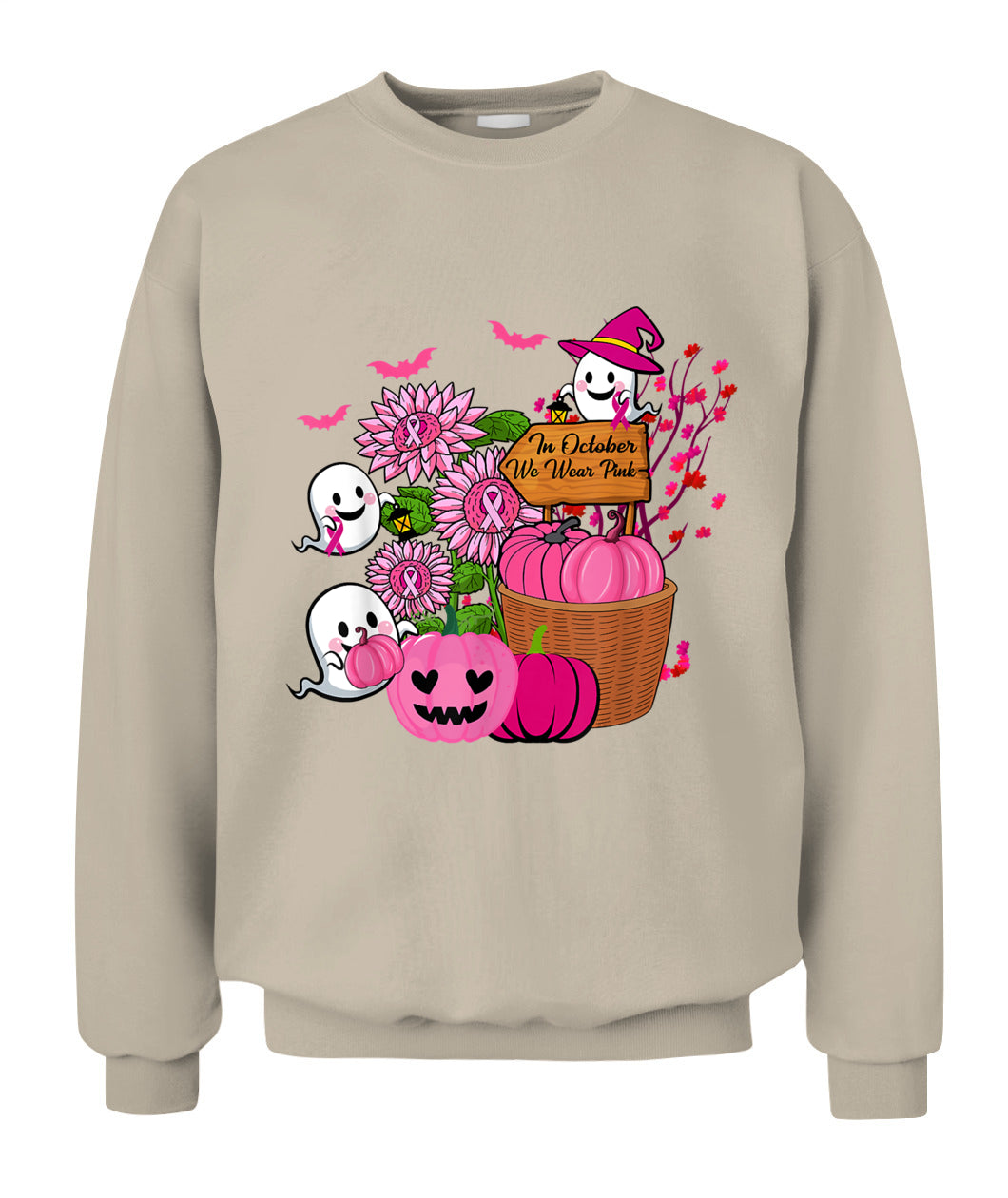 H10 - In October We Wear Pink Ghosts _amp_ Pumpkins For Breast Cancer T-Shirt
