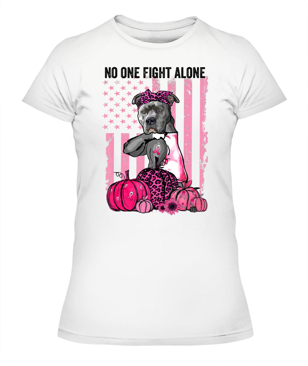 D13-Pumpkin American Dog Cancer Pitbull Pink October Breast Flag-W1mDV Classic T-Shirt