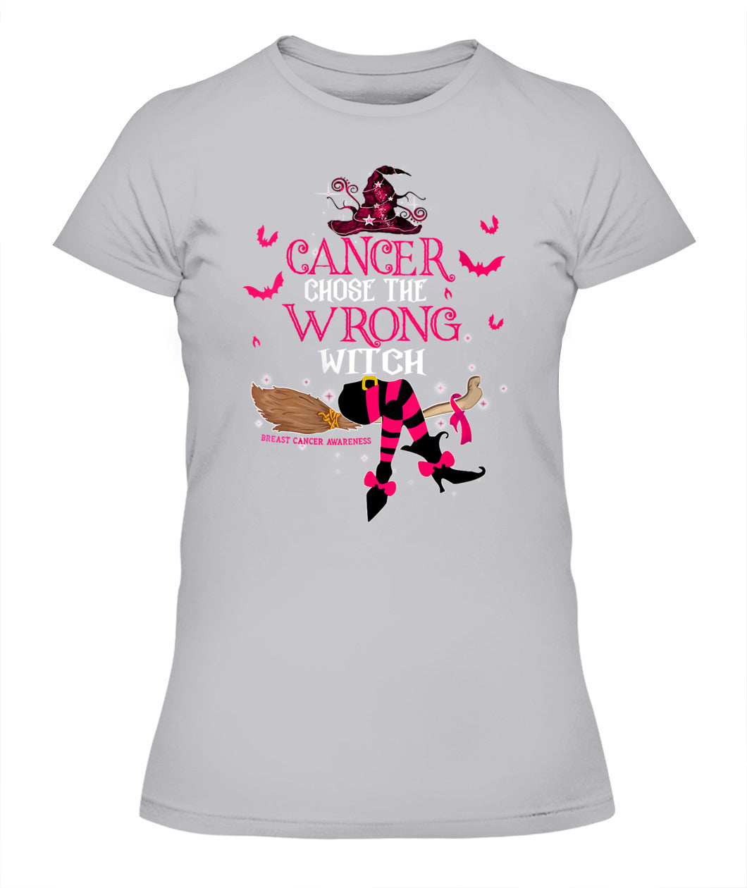H13 - Womens Breast Cancer Chose The Wrong Witch Breast Cancer Halloween T-Shirt