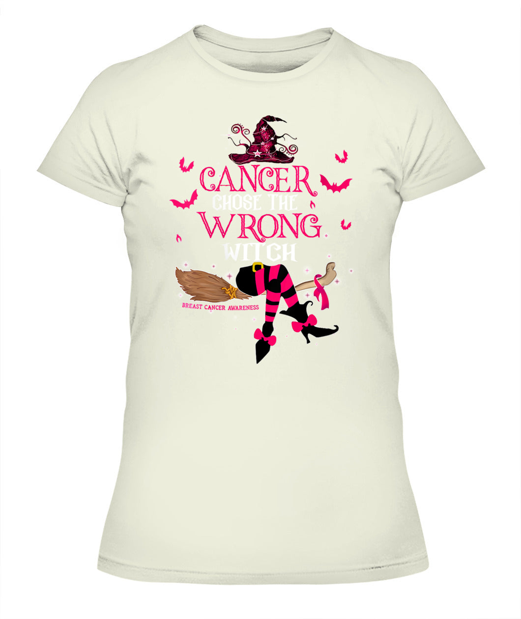 H13 - Womens Breast Cancer Chose The Wrong Witch Breast Cancer Halloween T-Shirt