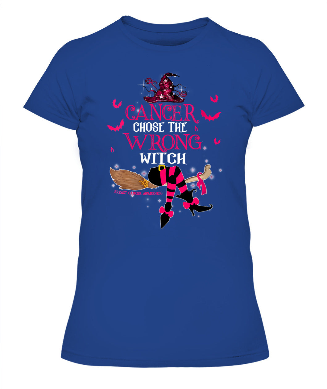 H13 - Womens Breast Cancer Chose The Wrong Witch Breast Cancer Halloween T-Shirt