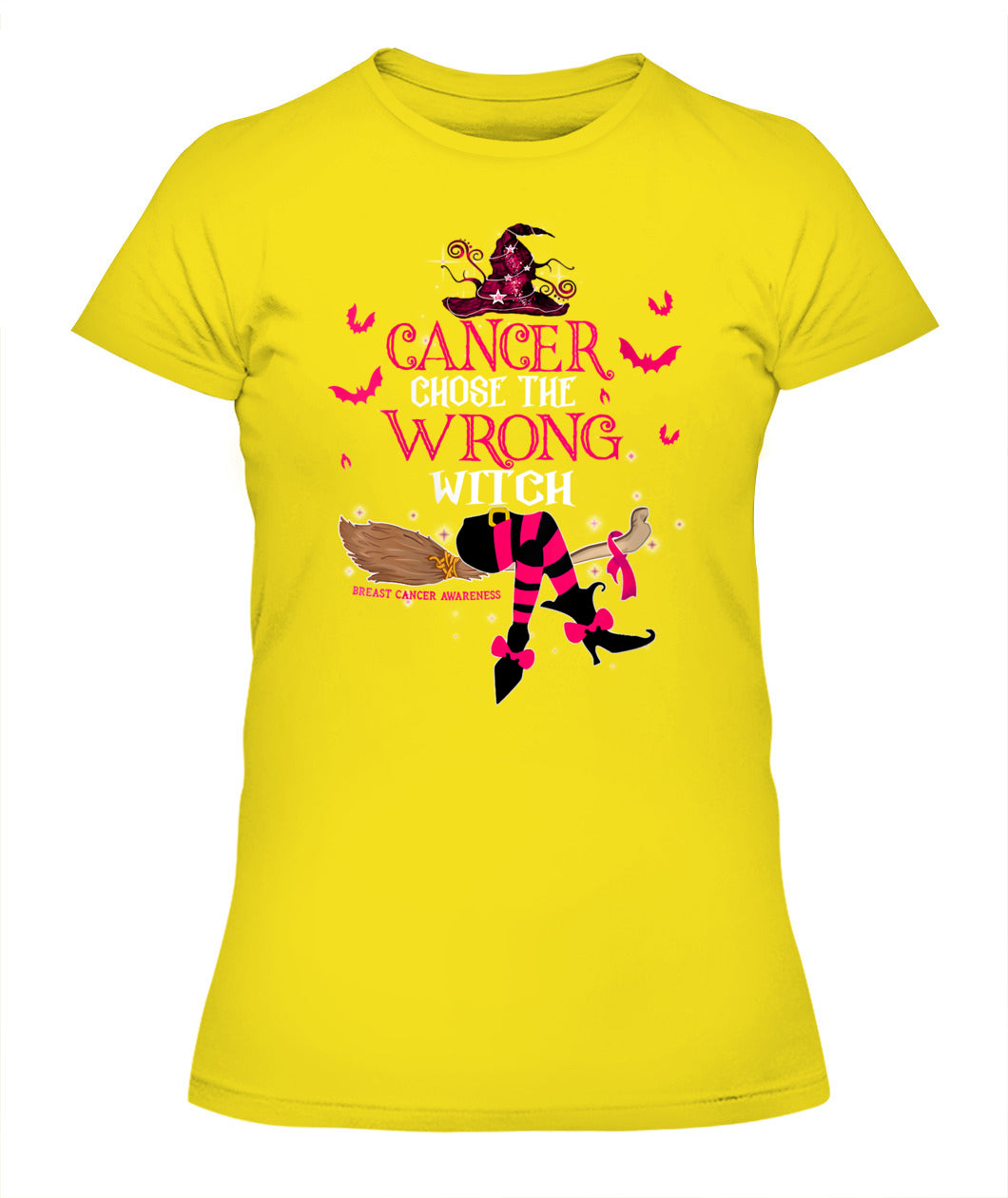 H13 - Womens Breast Cancer Chose The Wrong Witch Breast Cancer Halloween T-Shirt
