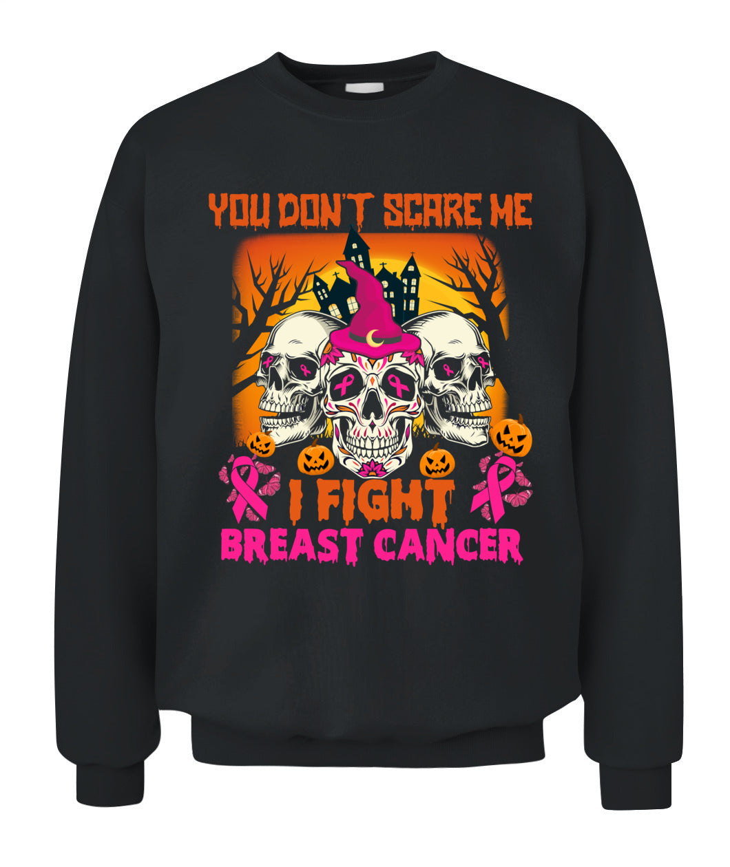 H15 - You Dont Scare Me I Fight Breast Cancer Funny Cool Halloween Pink Ribbon T-Shirt