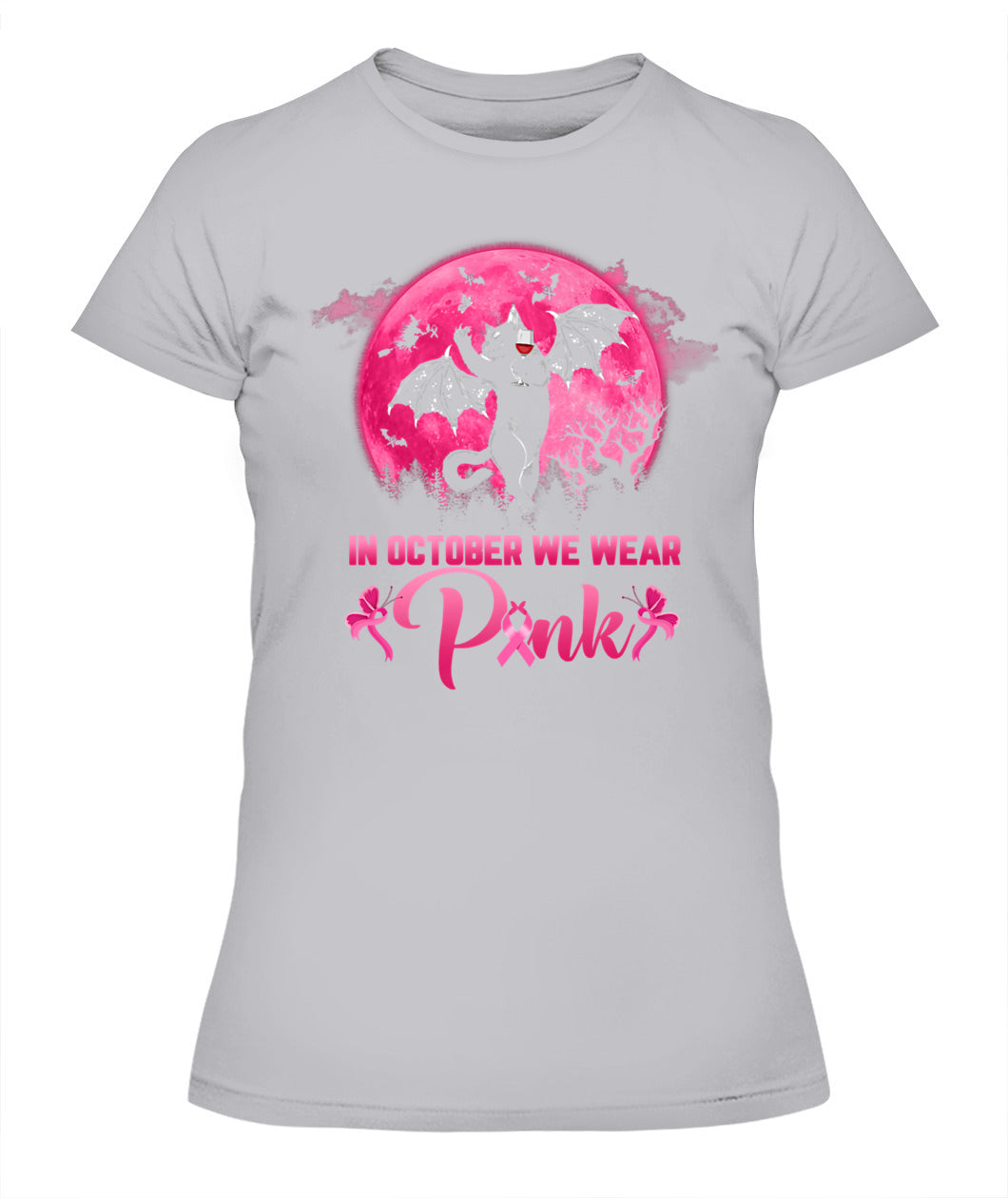 H9 - In October We Wear Pink Funny Cat Halloween Breast Cancer T-Shirt