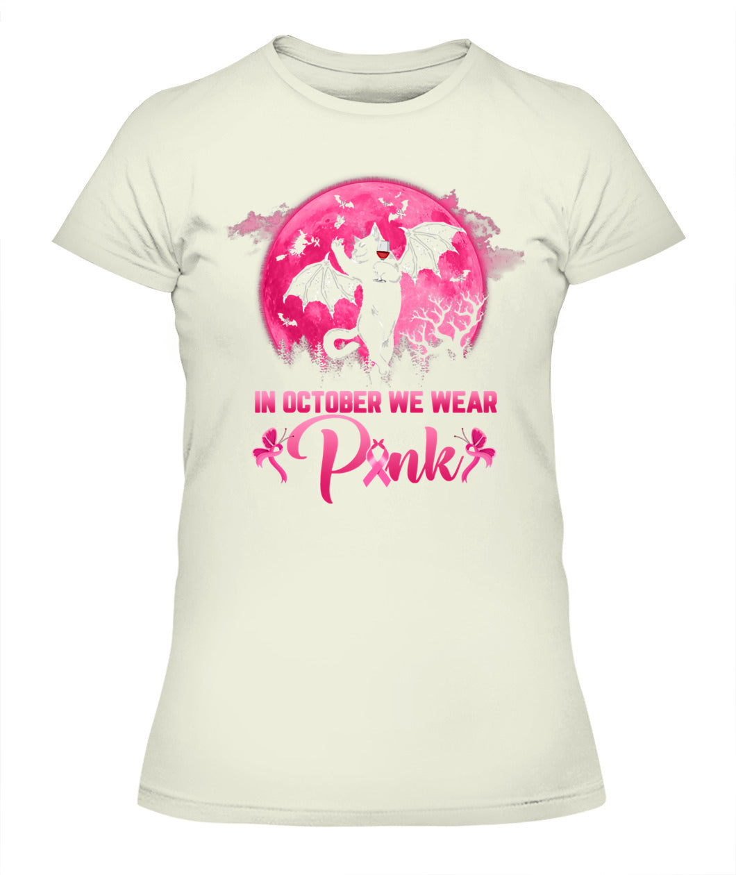 H9 - In October We Wear Pink Funny Cat Halloween Breast Cancer T-Shirt