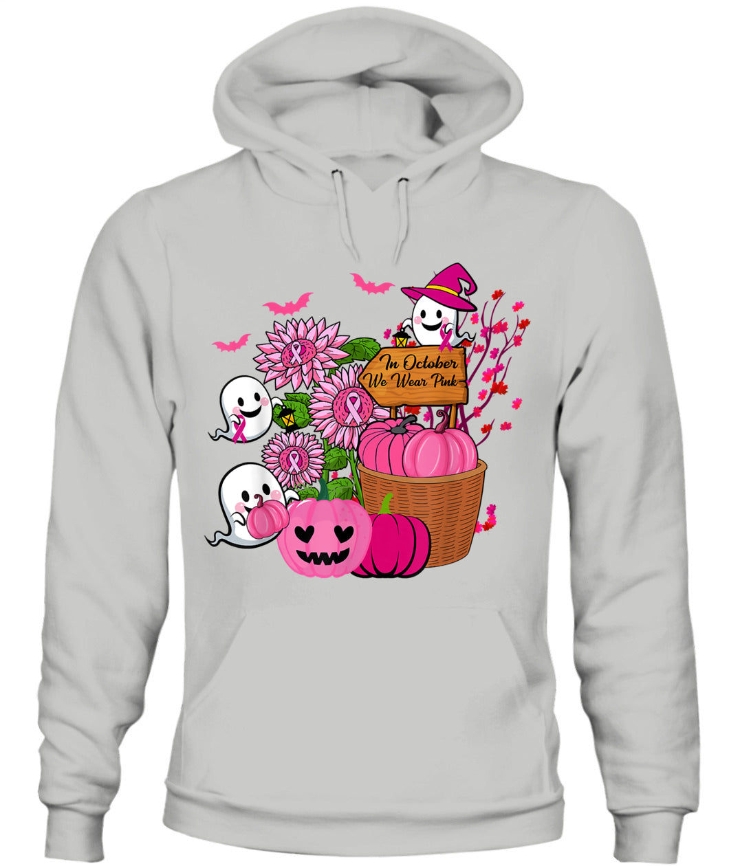 H10 - In October We Wear Pink Ghosts _amp_ Pumpkins For Breast Cancer T-Shirt