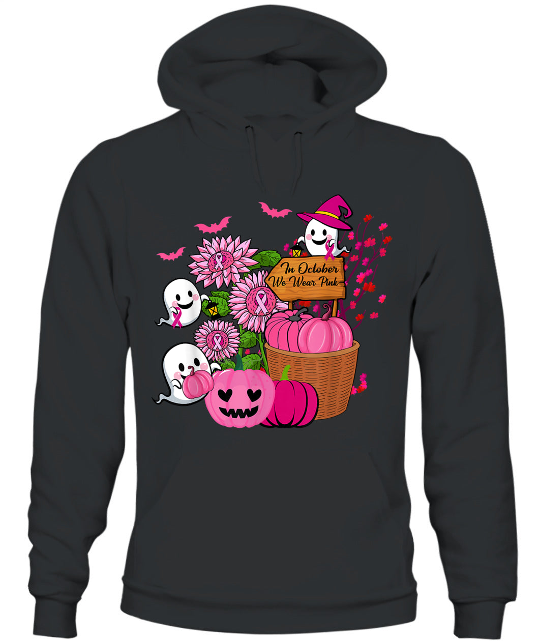 H10 - In October We Wear Pink Ghosts _amp_ Pumpkins For Breast Cancer T-Shirt