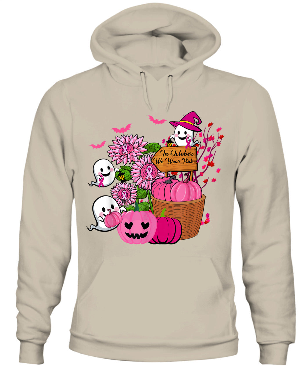 H10 - In October We Wear Pink Ghosts _amp_ Pumpkins For Breast Cancer T-Shirt