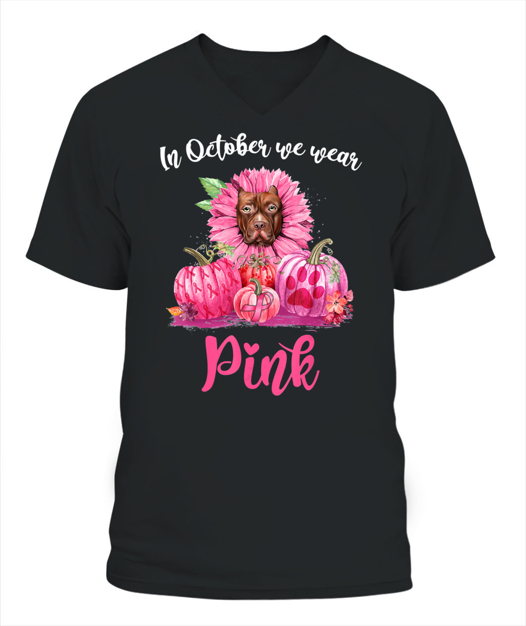 D5-In October We Wear Pink Pitbull Pumpkins Breast Cancer Funny Dog Animal Lovers Essential T-Shirt