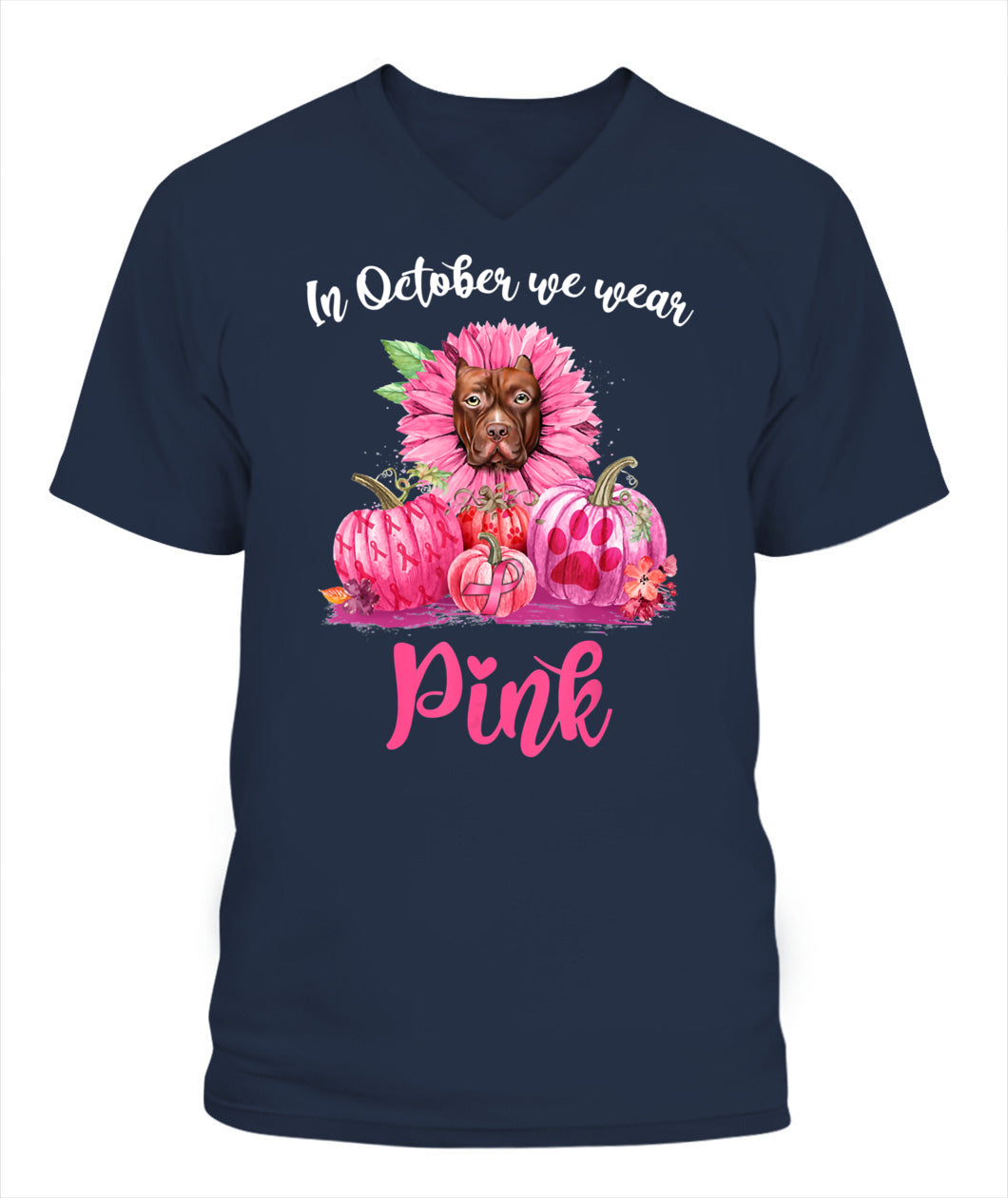 D5-In October We Wear Pink Pitbull Pumpkins Breast Cancer Funny Dog Animal Lovers Essential T-Shirt