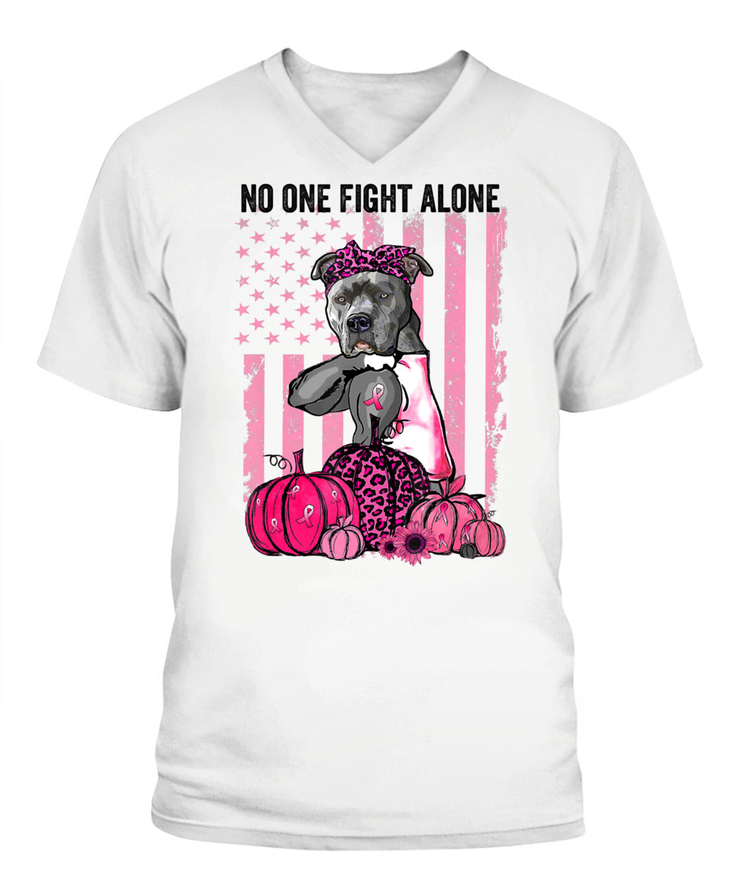 D13-Pumpkin American Dog Cancer Pitbull Pink October Breast Flag-W1mDV Classic T-Shirt