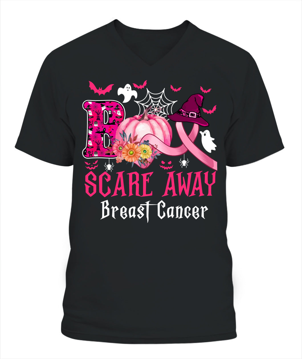 H4 - Funny Boo Scare Away Breast Cancer Happy Halloween Month T-Shirt