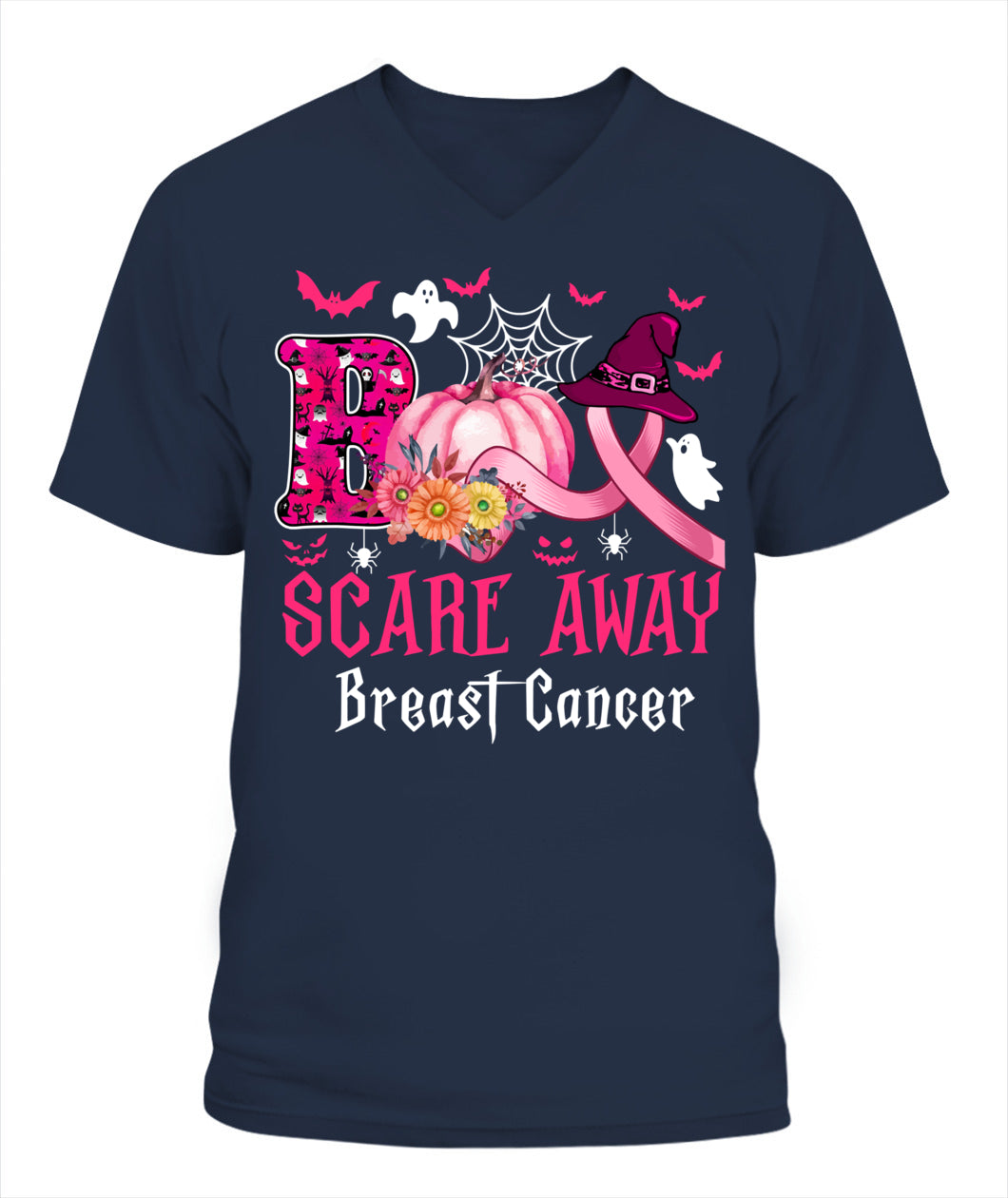 H4 - Funny Boo Scare Away Breast Cancer Happy Halloween Month T-Shirt